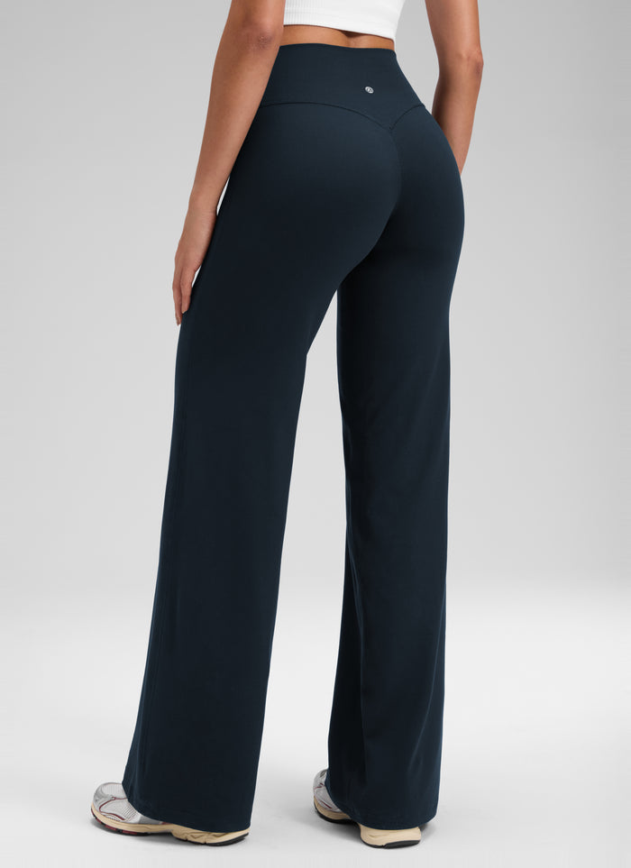 CRZ YOGA Women's Softretch Workout No Front Seam Wide Leg Pant 28" True Navy
