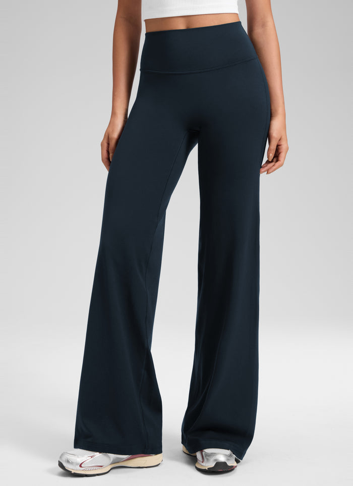CRZ YOGA Women's Softretch Workout No Front Seam Wide Leg Pant 30" True Navy