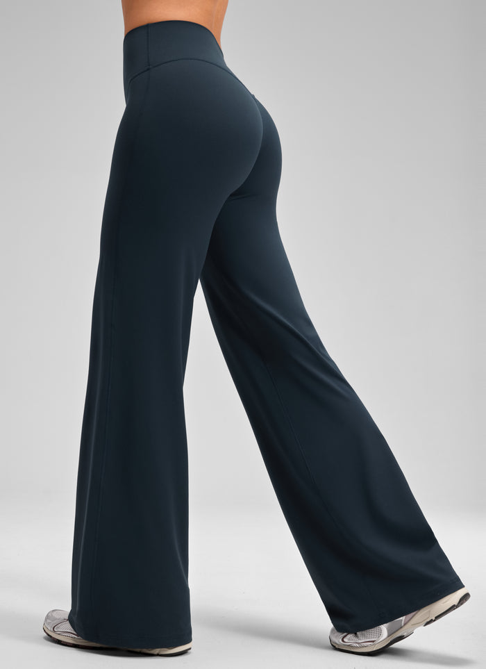 CRZ YOGA Women's Softretch Workout No Front Seam Wide Leg Pant 30" True Navy