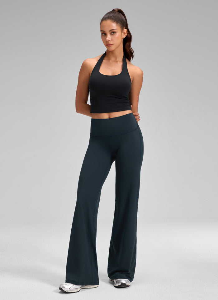 CRZ YOGA Women's Softretch Workout No Front Seam Wide Leg Pant 30" True Navy