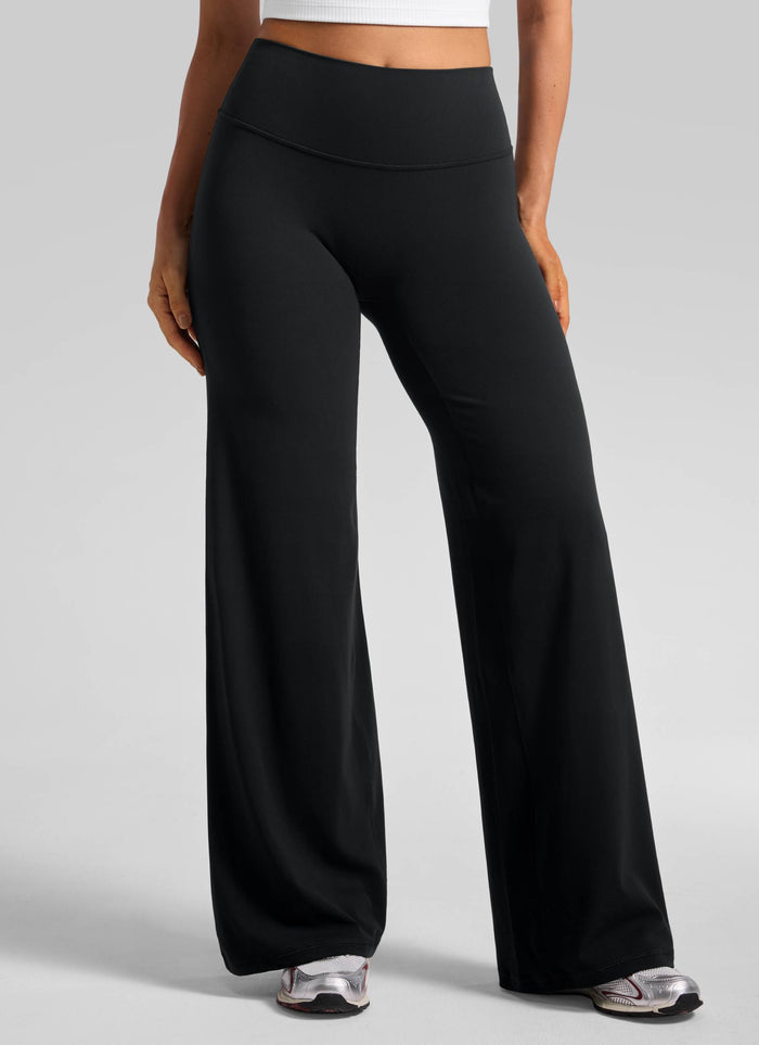 CRZ YOGA Women's Softretch Workout No Front Seam Wide Leg Pant 32" Black