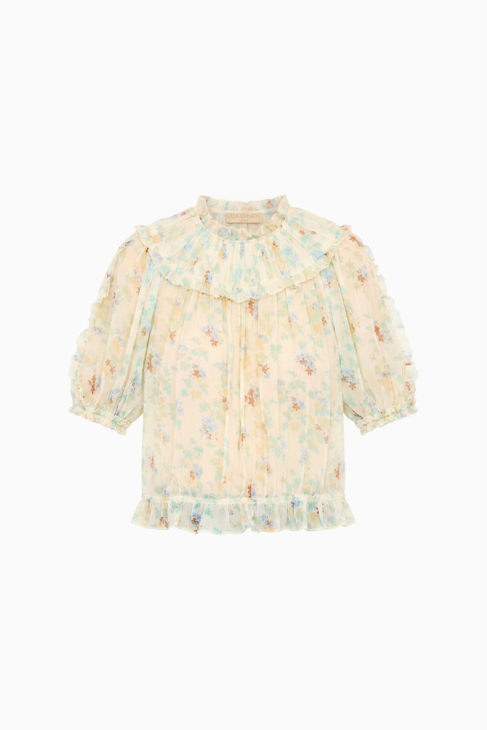 Moon Petal Crinkled Silk Chiffon Blouse with Ruffles - Flat Lay | Ulla Johnson