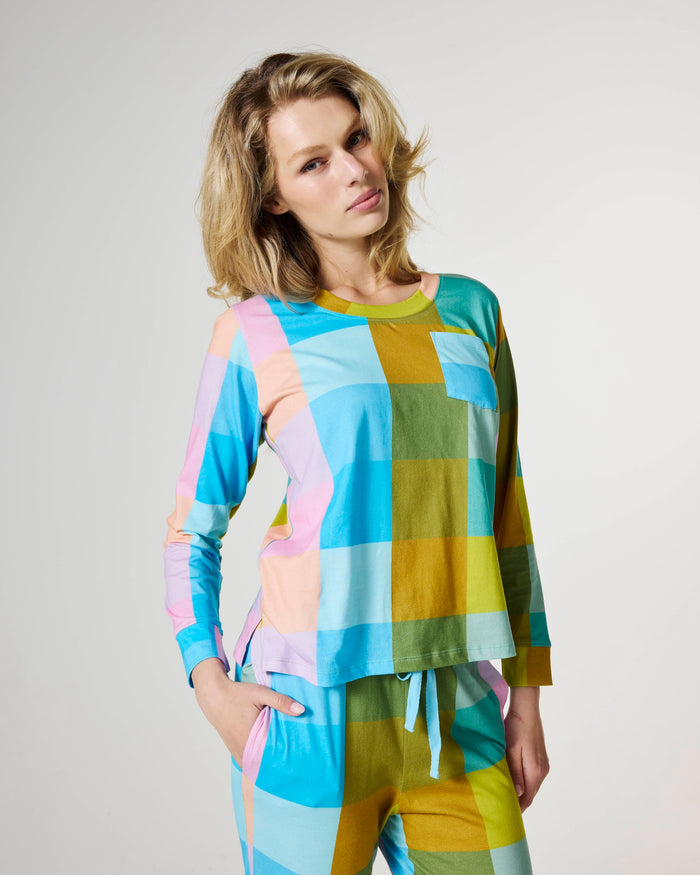 Sorbet Tartan Adult Organic Cotton Long Sleeve Pyjama Top & Slouch Pant Set