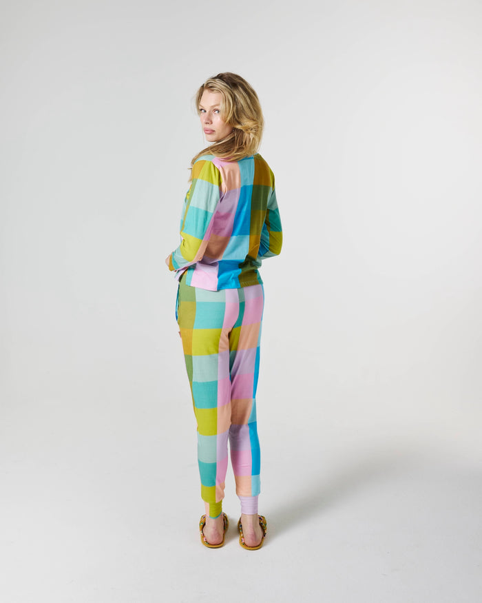 Sorbet Tartan Adult Organic Cotton Long Sleeve Pyjama Top & Slouch Pant Set