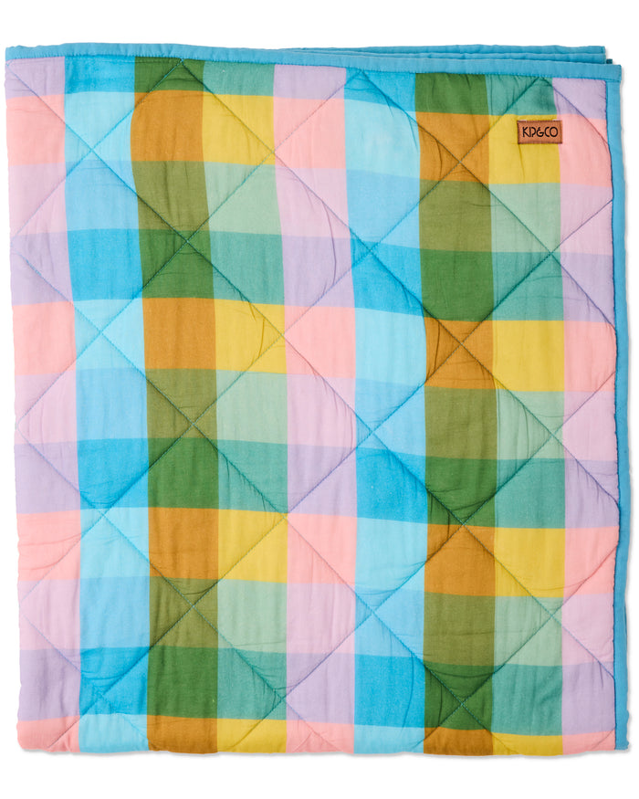 Sorbet Tartan Organic Cotton Quilted Cot Bedspread