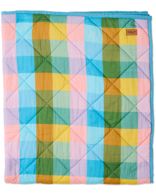 Sorbet Tartan Organic Cotton Quilted Cot Bedspread