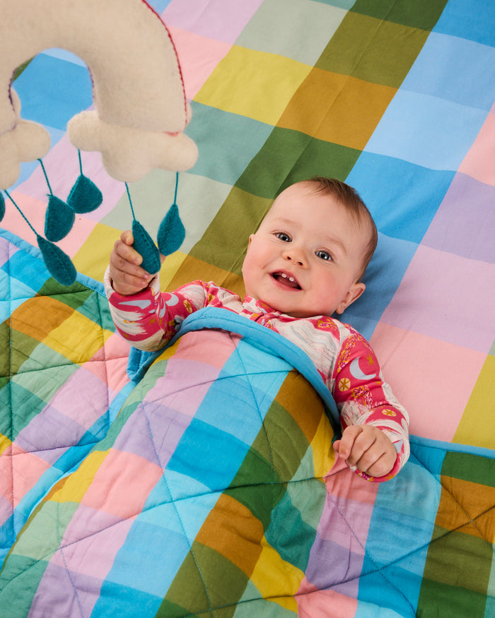 Sorbet Tartan Organic Cotton Quilted Cot Bedspread
