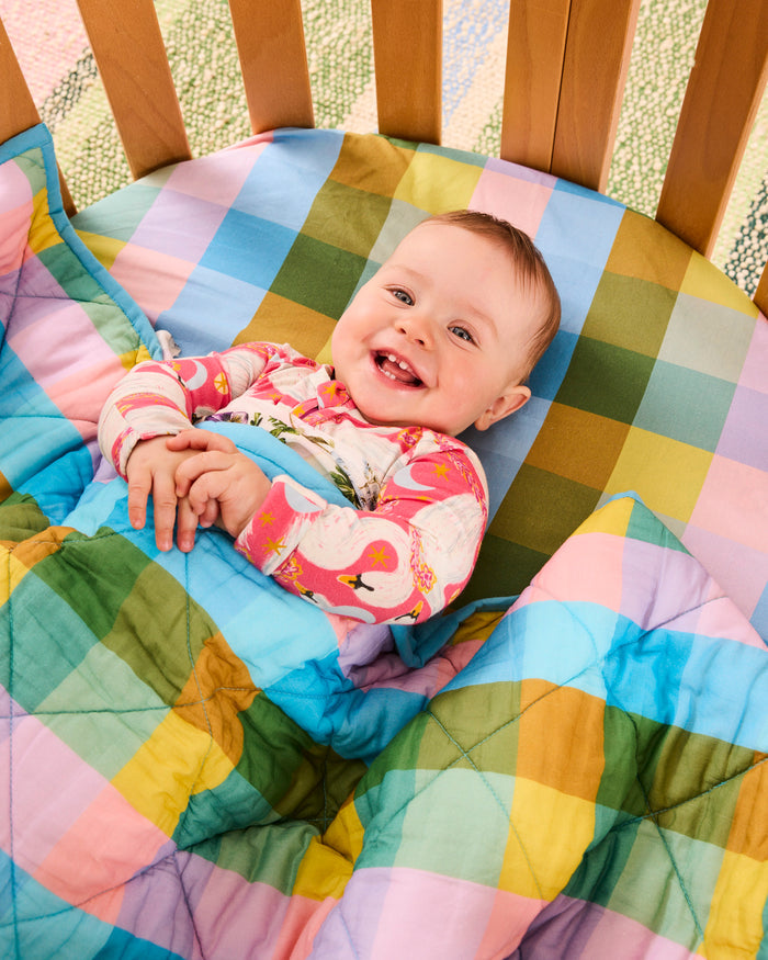 Sorbet Tartan Organic Cotton Quilted Cot Bedspread