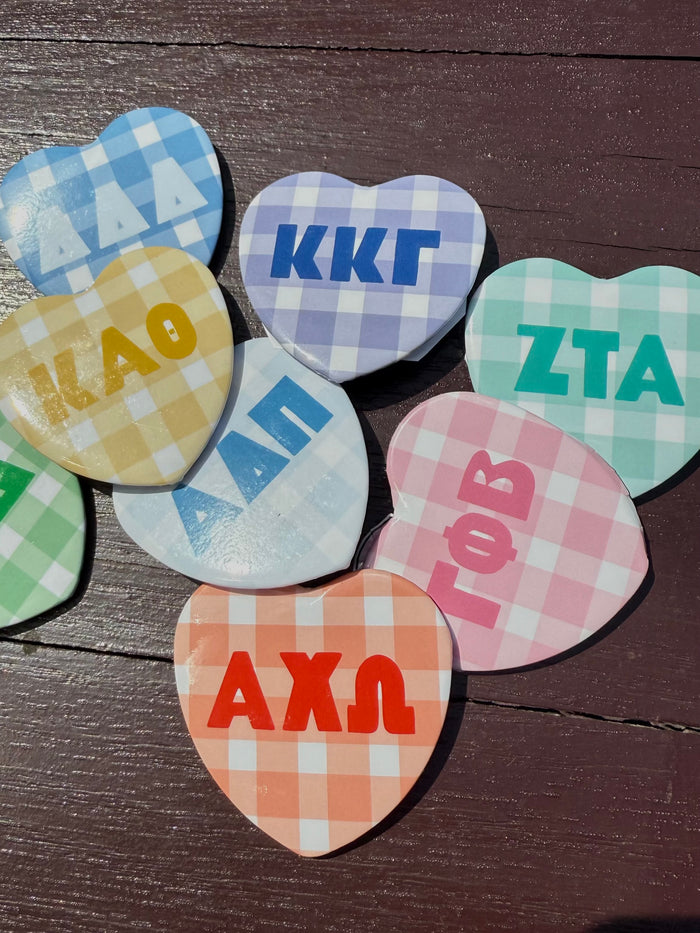 Sorority Swag Gingham Heart Button