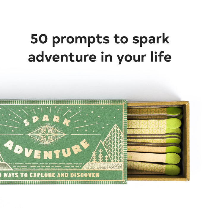 Green Spark Adventure faux matches box with a decorative lid and lime green tipped sticks peeking out
