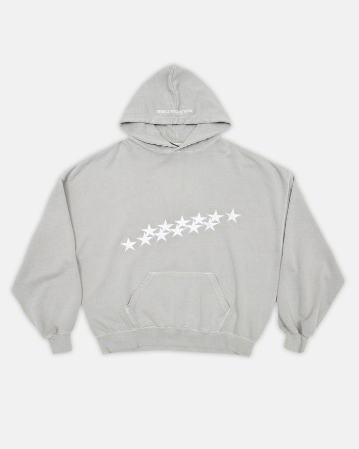 STARS HOODIE PALE GREY - pale grey star print hoodie, front view - Cold Culture