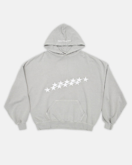 STARS HOODIE PALE GREY - pale grey star print hoodie, front view - Cold Culture