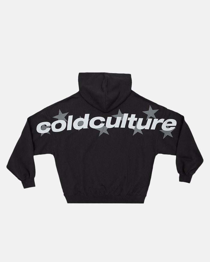 STELLAR HOODIE BLACK - black oversized hoodie, back view - Cold Culture