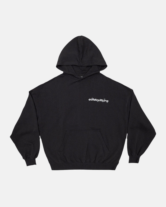 STELLAR HOODIE BLACK - black oversized hoodie, front view - Cold Culture