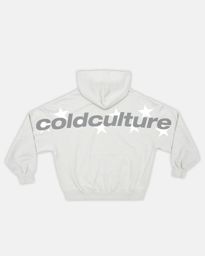 STELLAR HOODIE LIGHT GREY - light grey oversized hoodie, back view - Cold Culture