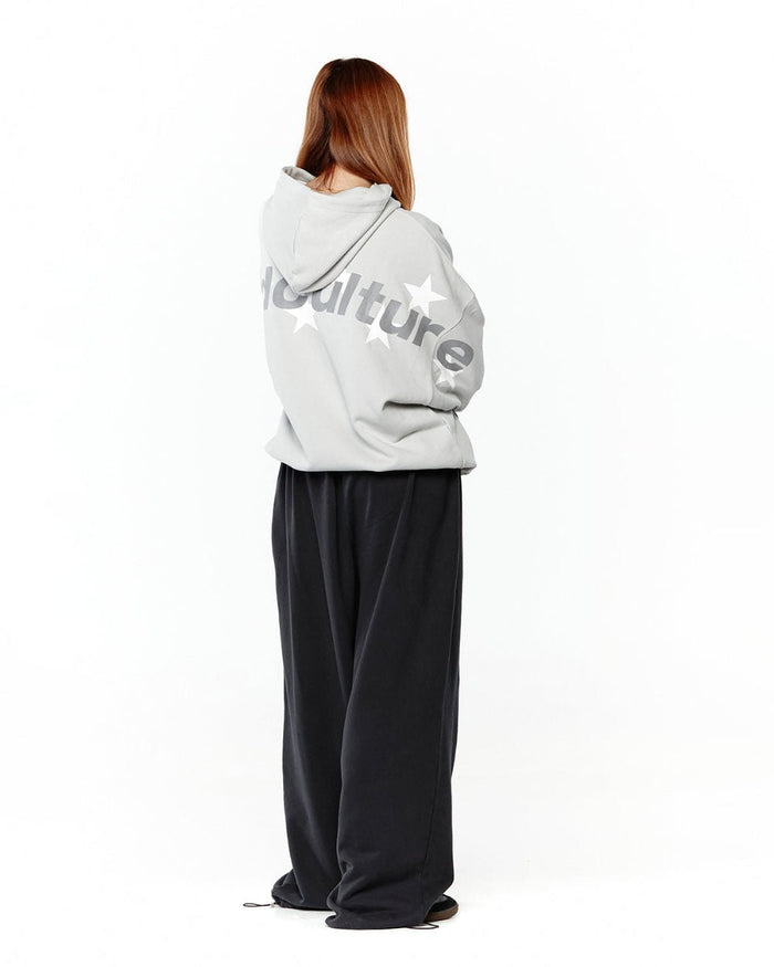 STELLAR HOODIE LIGHT GREY - light grey oversized hoodie, back view on female model - Cold Culture #woman