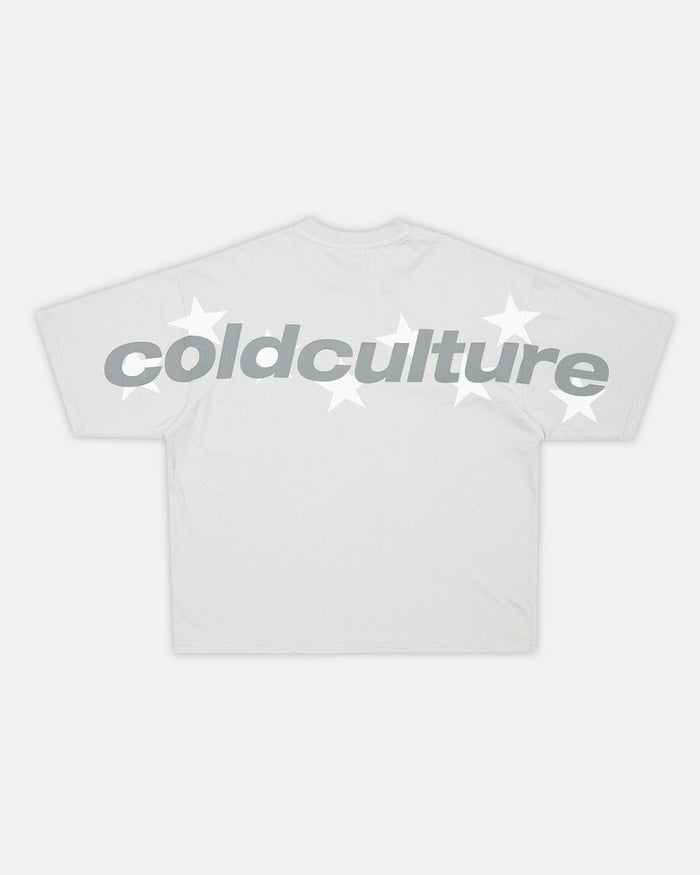 STELLAR TEE LIGHT GREY - light grey oversized tee, back view - Cold Culture