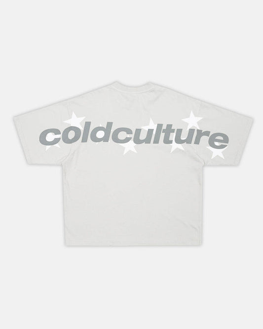 STELLAR TEE LIGHT GREY - light grey oversized tee, back view - Cold Culture