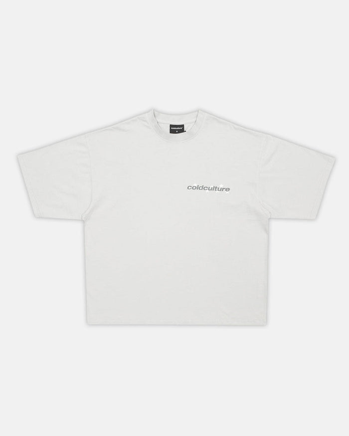 STELLAR TEE LIGHT GREY - light grey oversized tee, front view - Cold Culture