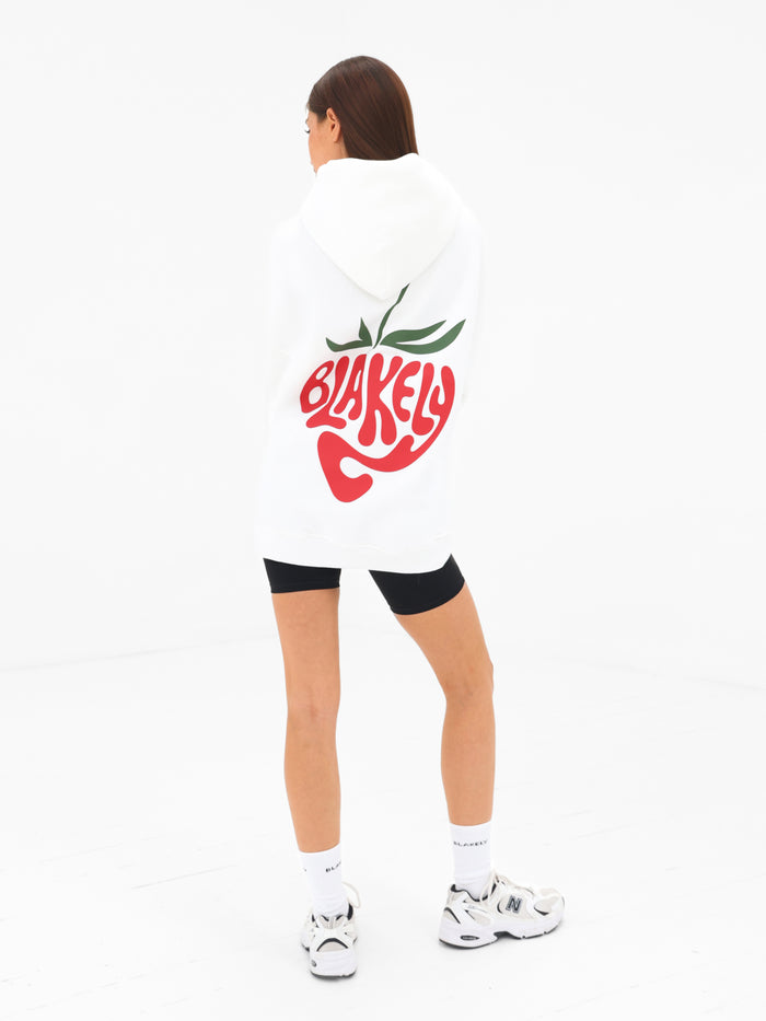 Strawberry Bubble Print Oversized Hoodie - White