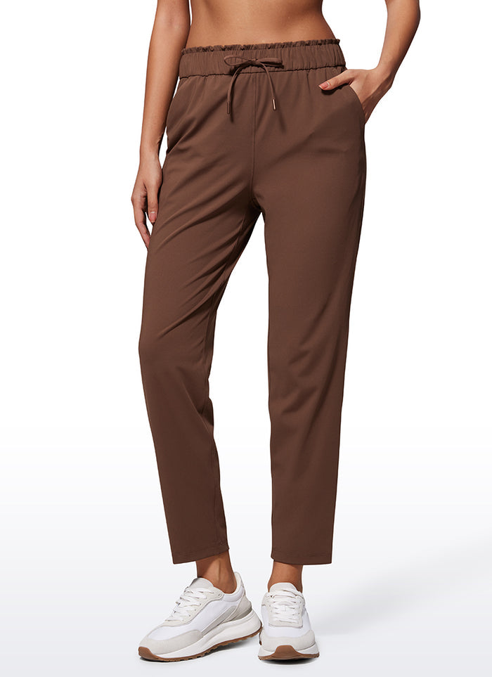 CRZ YOGA Women's Travel Slim Fit Stretch Drawstring 7/8 Pants 27'' Coffee Brown