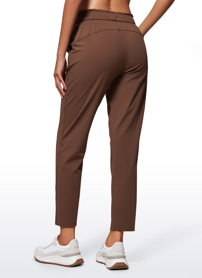 CRZ YOGA Women's Travel Slim Fit Stretch Drawstring 7/8 Pants 27'' Coffee Brown