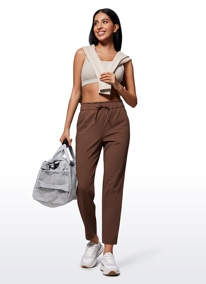 CRZ YOGA Women's Travel Slim Fit Stretch Drawstring 7/8 Pants 27'' Coffee Brown