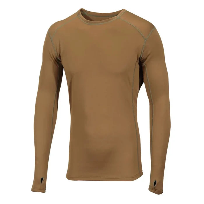 Front shot of a sub zero mens Factor 2 long sleeve thermal mid layer top in Khaki