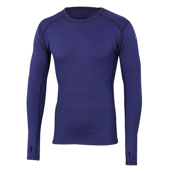 Front shot of a sub zero mens Factor 2 long sleeve thermal mid layer top in navy blue