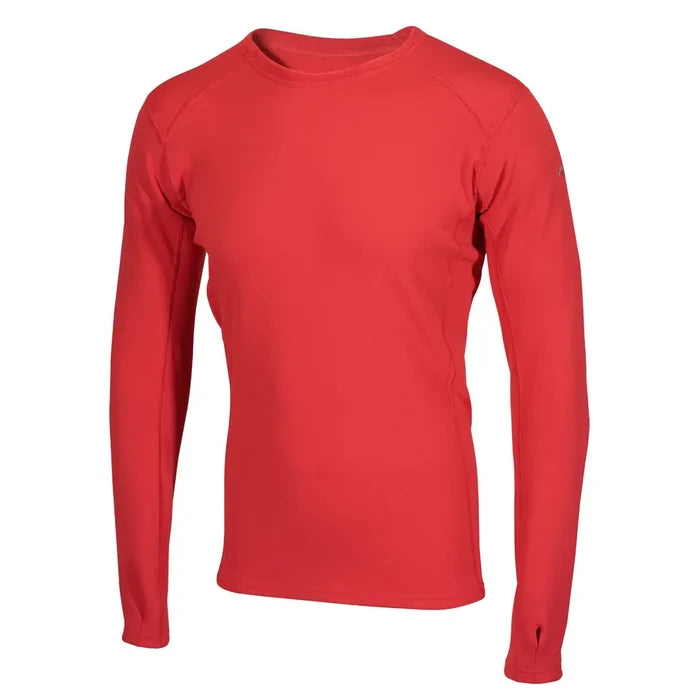 Front shot of a sub zero mens Factor 2 long sleeve thermal mid layer top in red
