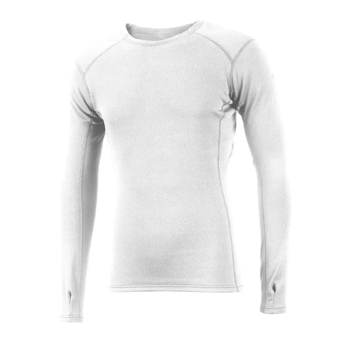 Front shot of a sub zero mens Factor 2 long sleeve thermal mid layer top in white