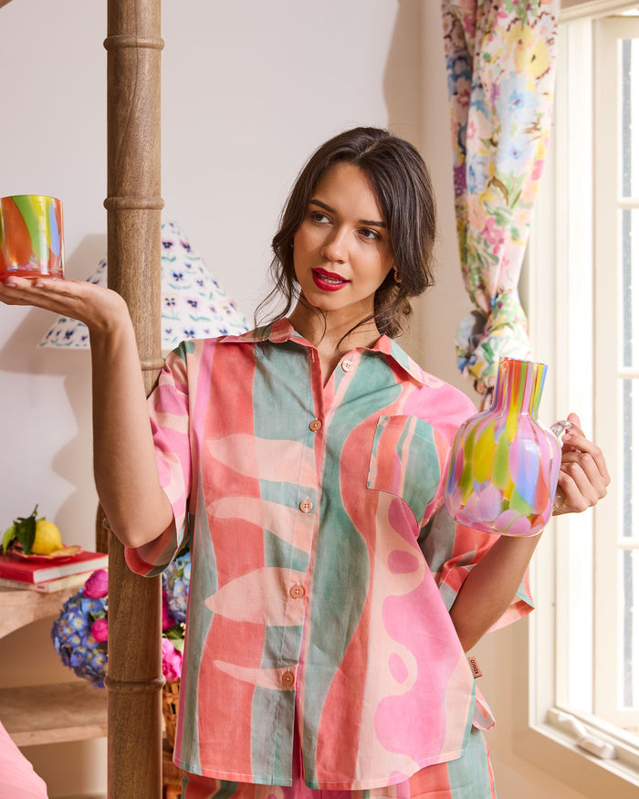 Sun Soaked Adult Organic Cotton Short Sleeve Shirt & Pant Pyjama Set