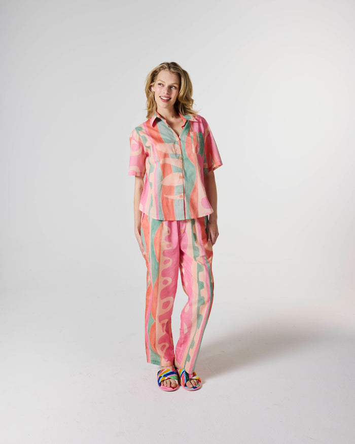Sun Soaked Adult Organic Cotton Short Sleeve Shirt & Pant Pyjama Set