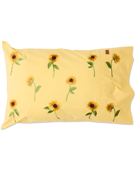 Sunflower Delight Embroidered Cotton Pillowcase