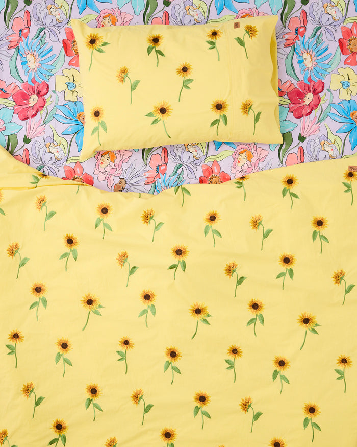 Sunflower Delight Embroidered Cotton Pillowcase
