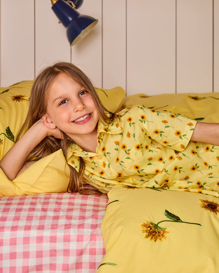 Sunflower Delight Embroidered Cotton Pillowcase