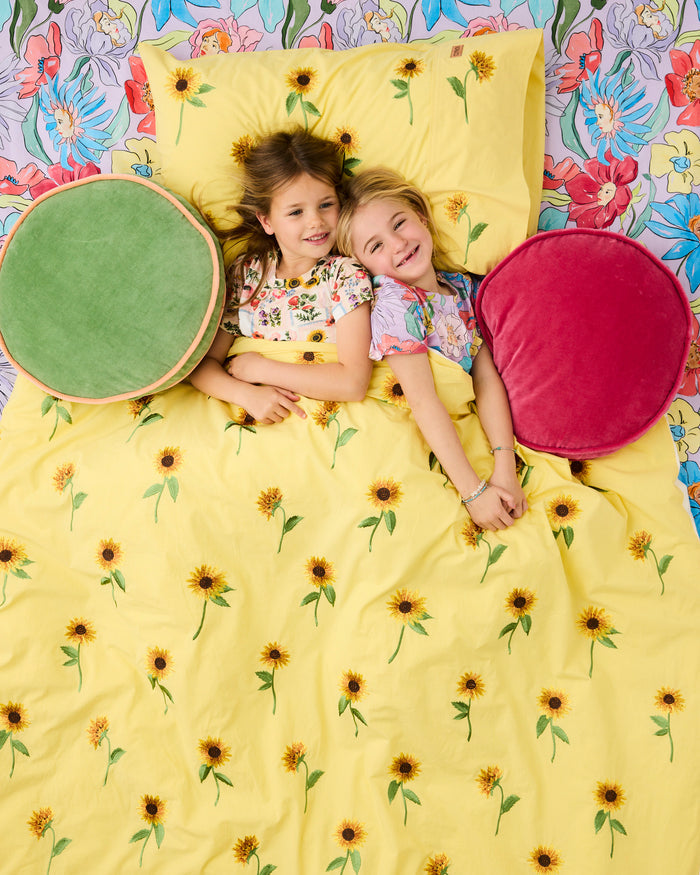 Sunflower Delight Embroidered Cotton Pillowcase