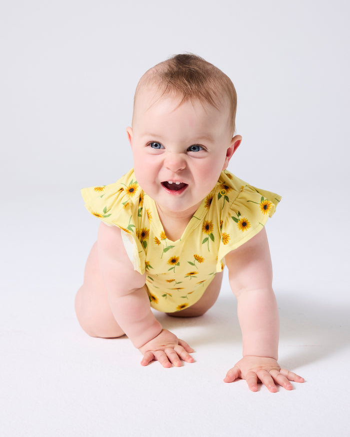 Sunflower Delight Organic Short Sleeve Frill Romper