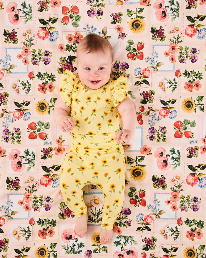 Sunflower Delight Organic Short Sleeve Frill Romper