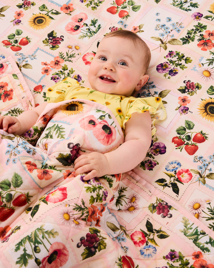 Sunflower Delight Organic Short Sleeve Frill Romper