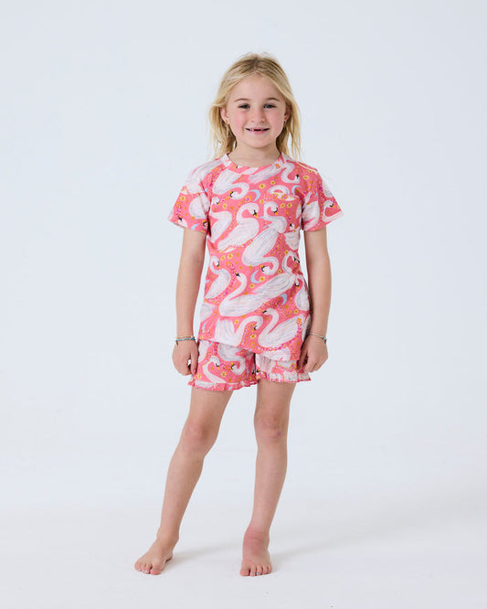 Swanette Kids Organic Cotton Short Sleeve Tee & Frill Short Pyjama Set