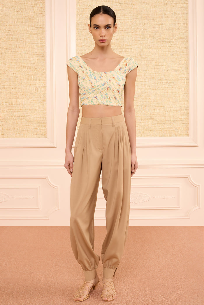Moon Petal Floral Chiffon Crop Top - Full Length Front View on Model | Ulla Johnson