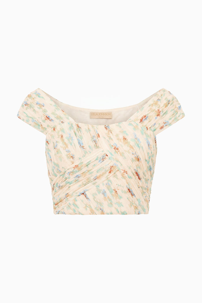 Moon Petal Botanical Print Chiffon Crop Top - Flat Lay, Luxury Designer | Ulla Johnson