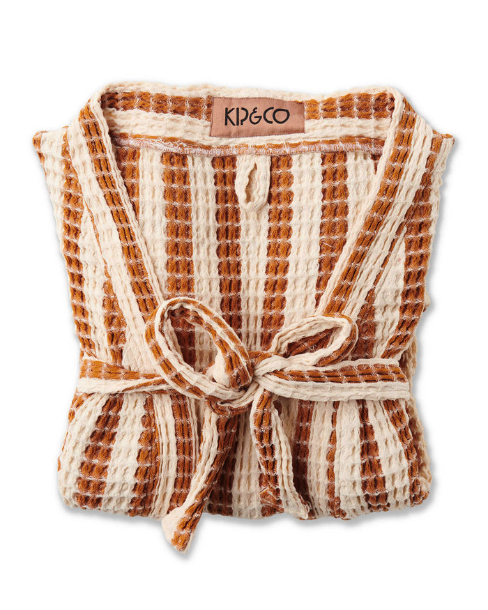 Tan Cream Stripe Waffle Bath Robe