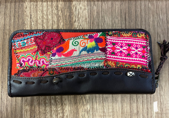 Thai patch leather zip wallet