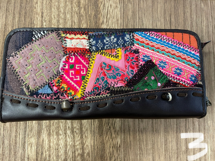 Thai patch leather zip wallet