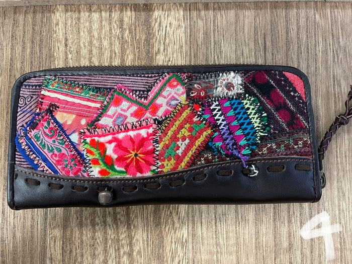 Thai patch leather zip wallet