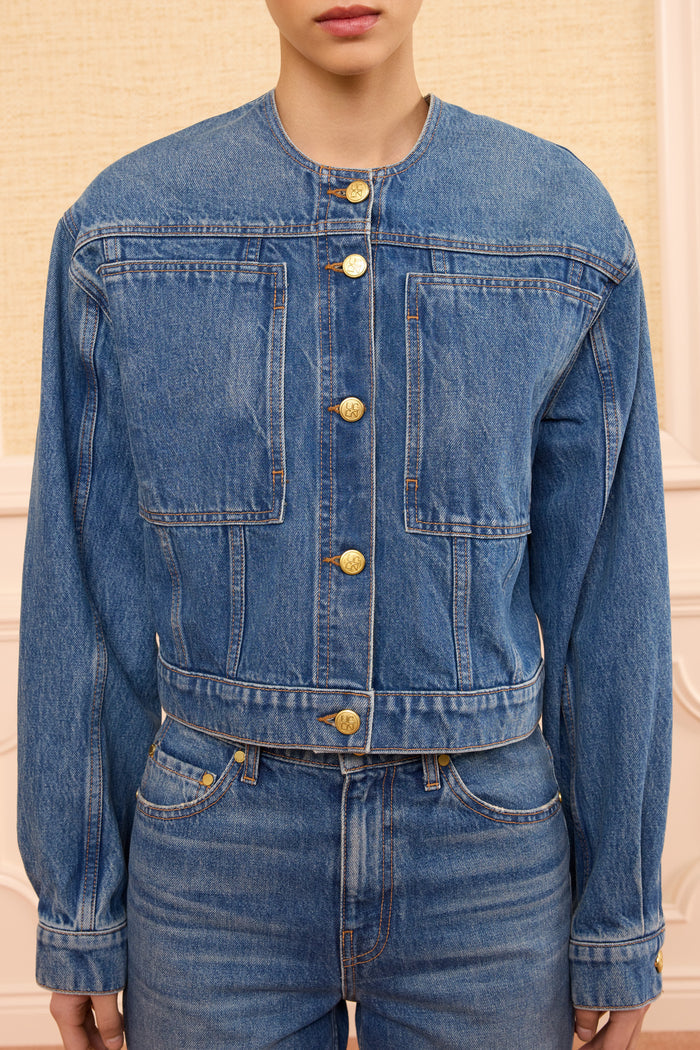 The Briar Collarless Denim Jacket - Danube