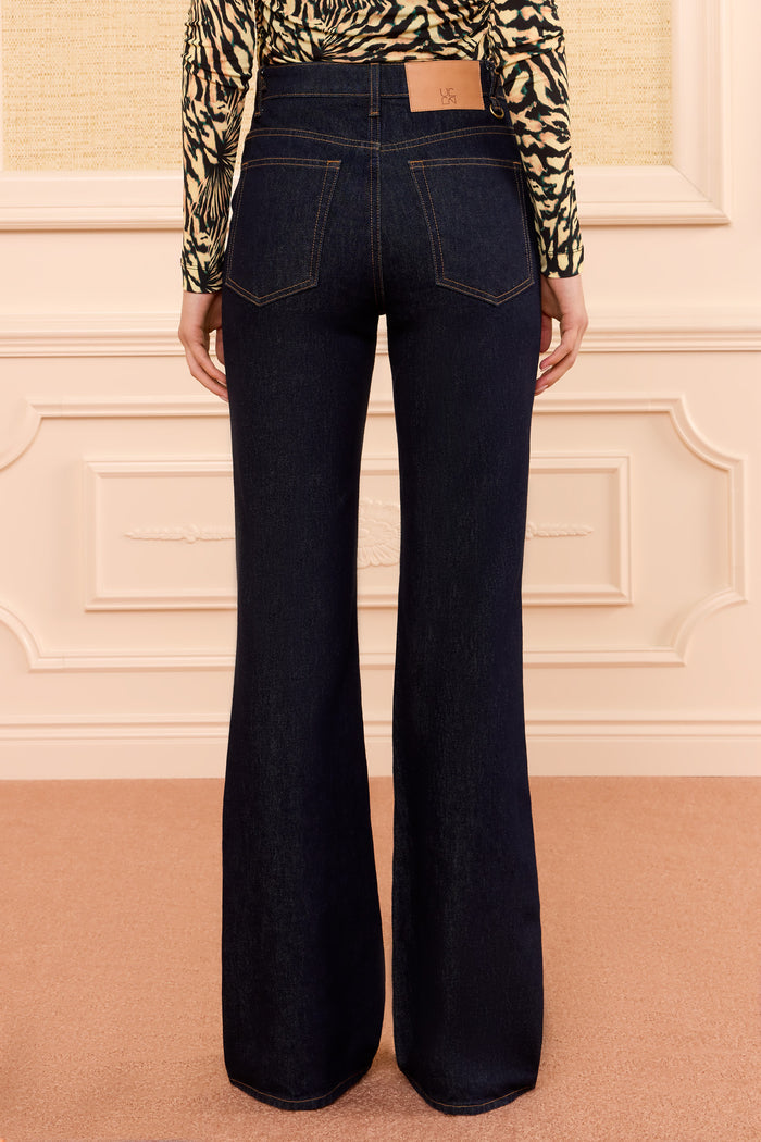 Tigris Dark Wash High-Rise Straight Leg Jean - Full Back View On Model | Ulla Johnson