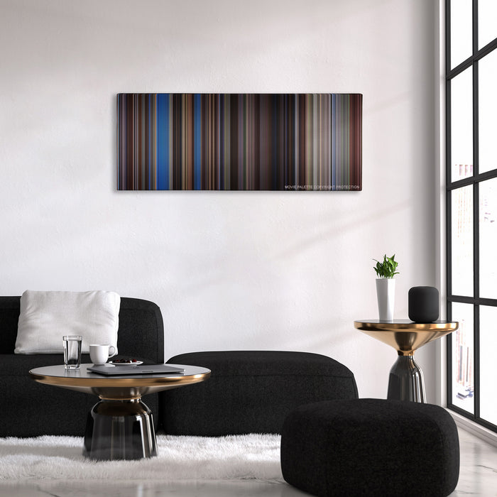 The Last Samurai color palette canvas above a black sofa with a gold-topped table